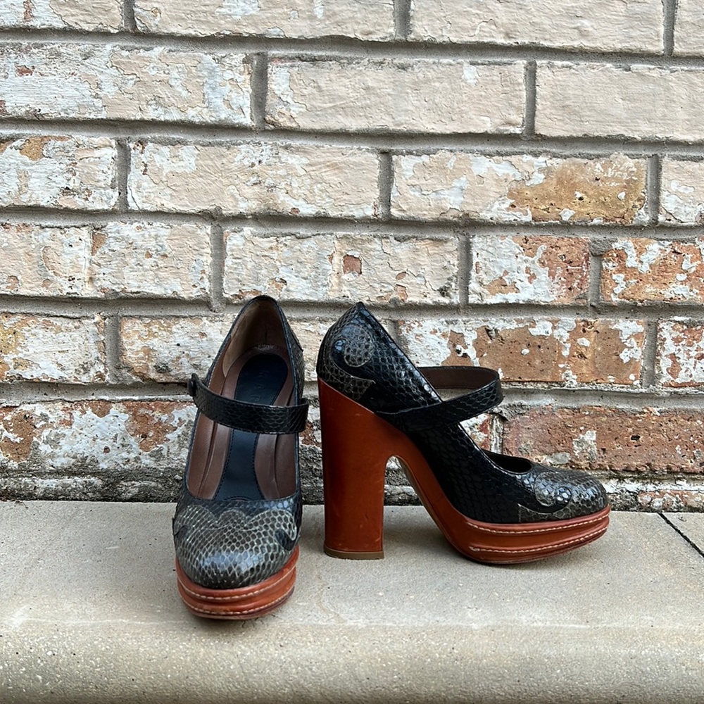Marni Runway Platform Snake Skin Mary Jane Heels